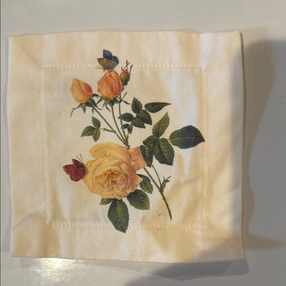 Coasters Naptins Set of 4 Cream and Yellow with Yellow Roses & Butterflies